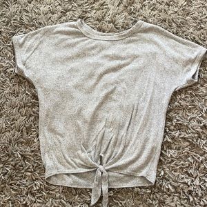 Caution To The Wind- Small Grey Tie Front Top